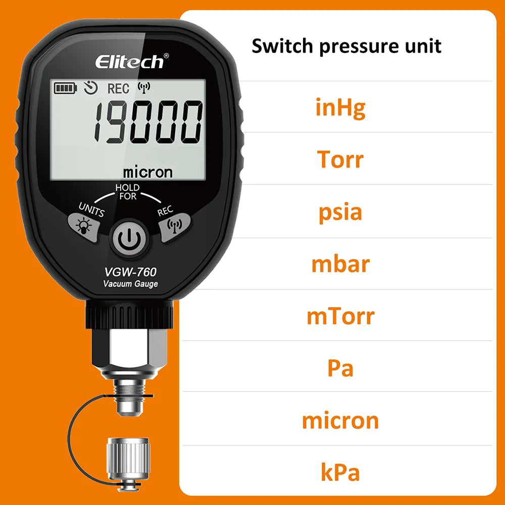 Elitech VGW-760 Wireless Digital Vacuum Gauge with Alarm 8 Units